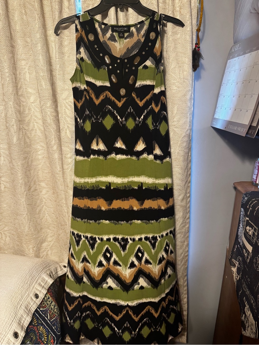 PERCEPTIONS NY Sleeveless Green Black Maci Career Dress Size 8 EUC Summer Casual